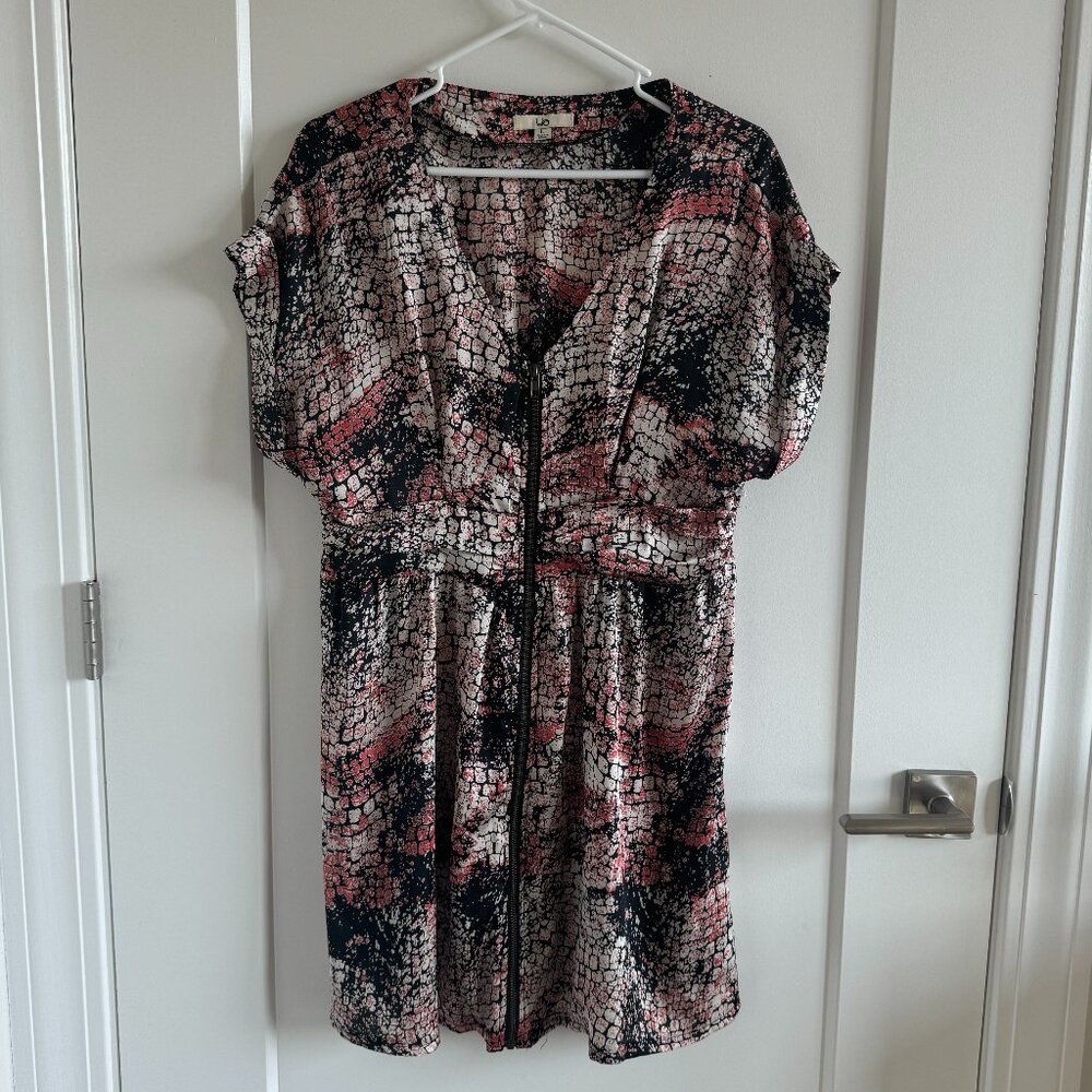 Satin Zip Front Alligator Print Dress